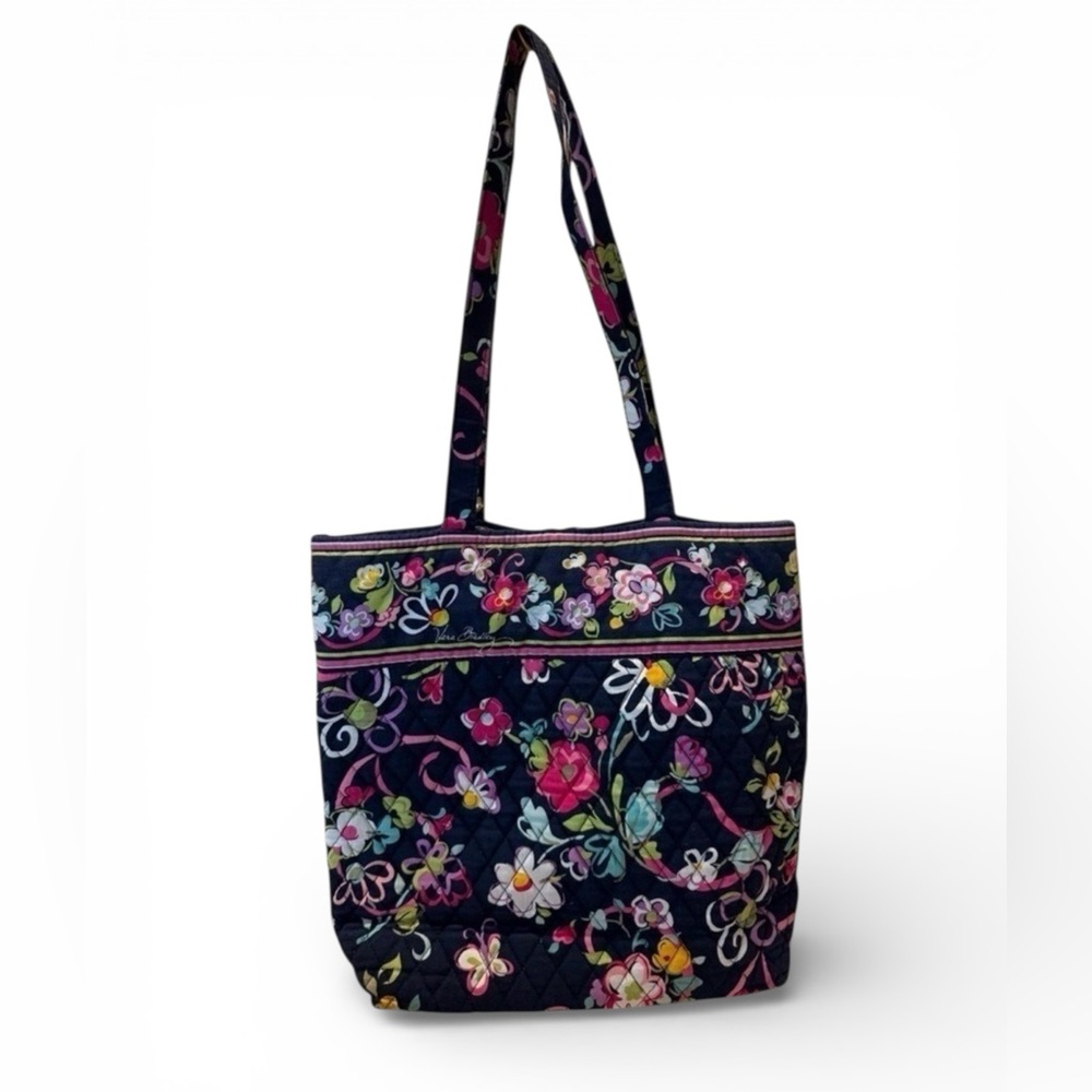 VERA BRADLEY‎ PINK FLORAL MULTICOLORED TOTE Three Pouch Pocket